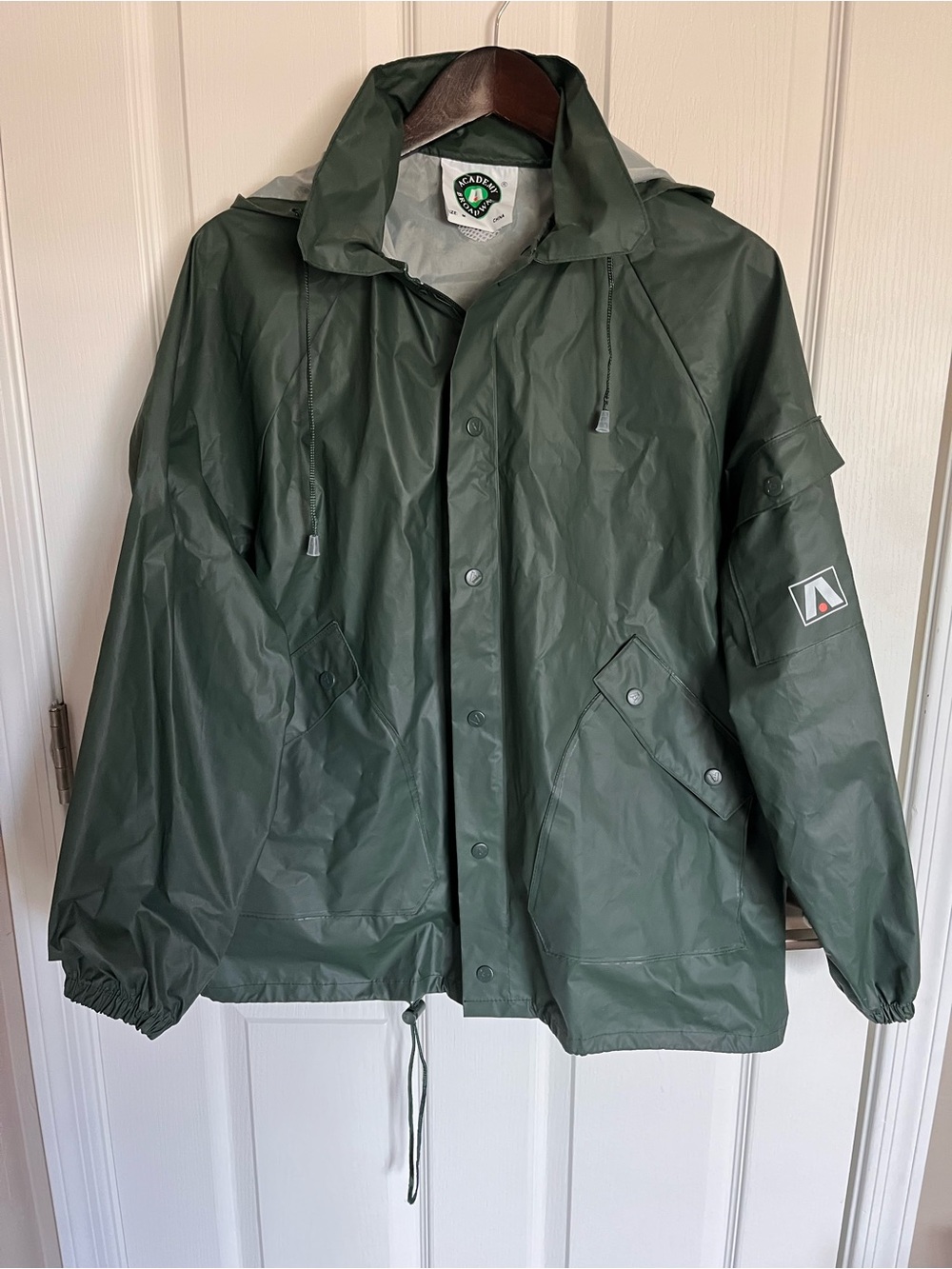 Vintage Academy Broadway Corp Hooded Long Rain Coat Jacket Green Men Size M - Picture 2 of 15